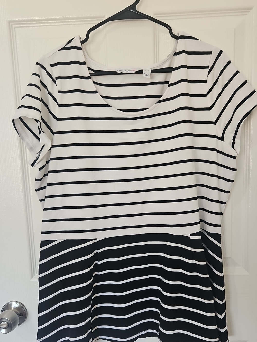 Isaac Mizrahi Live! Striped Short Sleeve Peplum Knit Top Black & White - Size XL